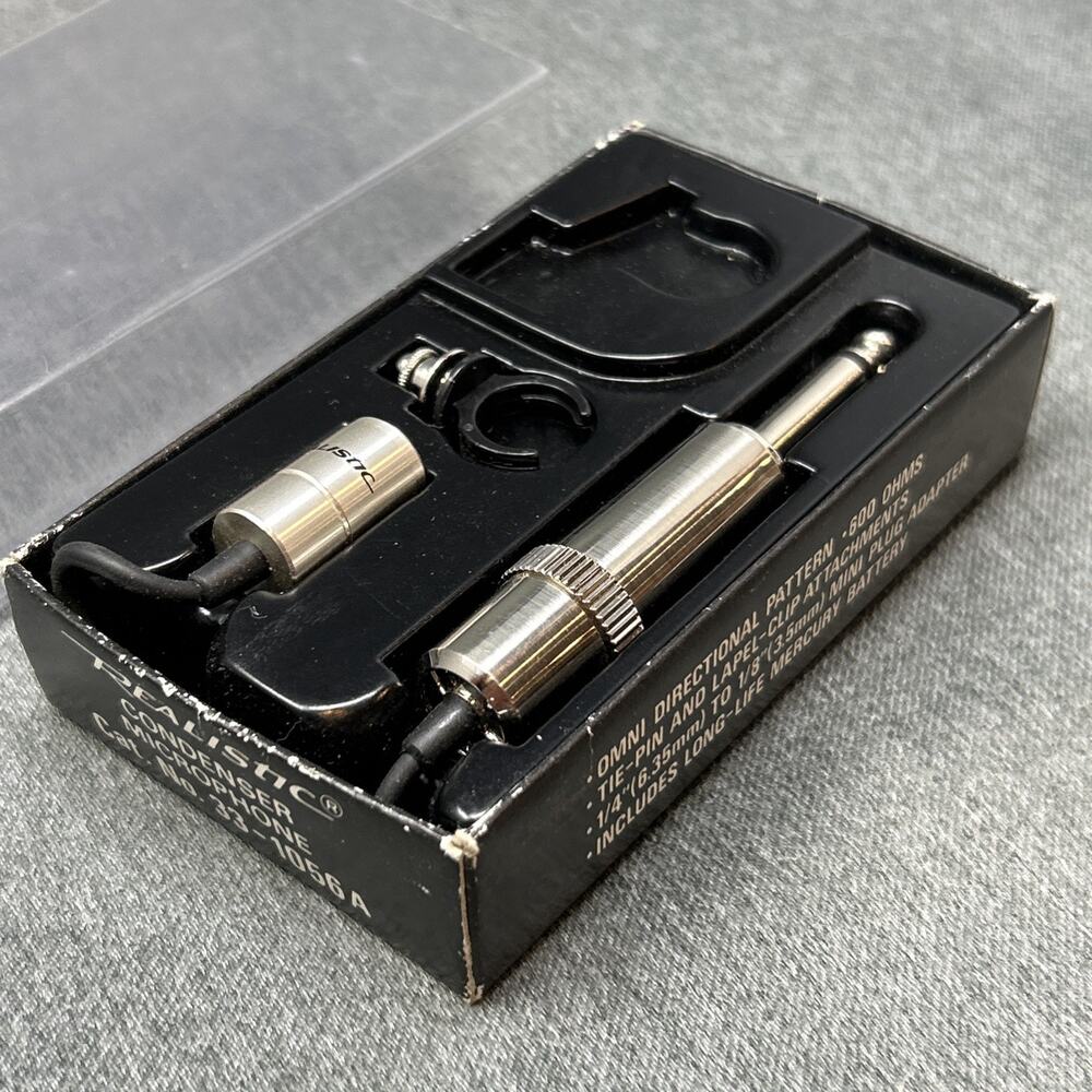Vintage Realistic Radio Shack Condenser Microphone Lavalier Tie Clip Box READ